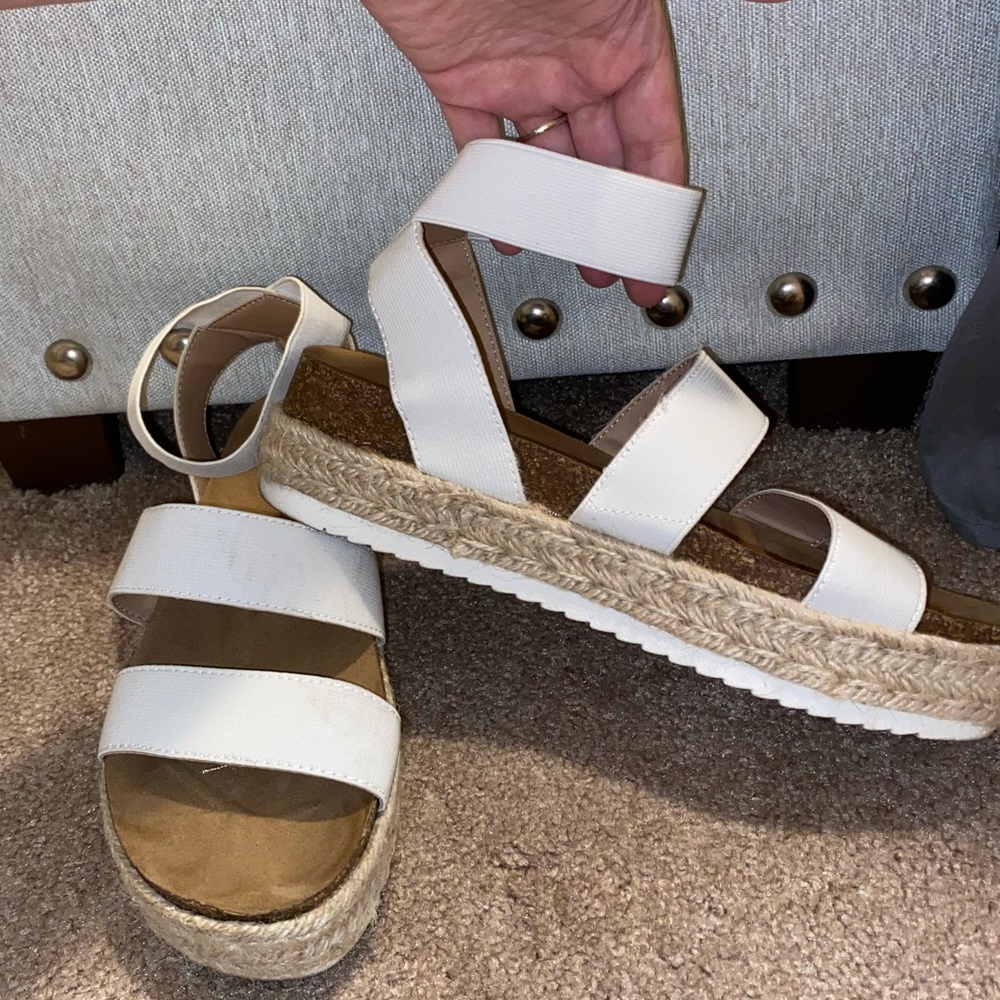 White Platform Time & True Woven Espadrilles